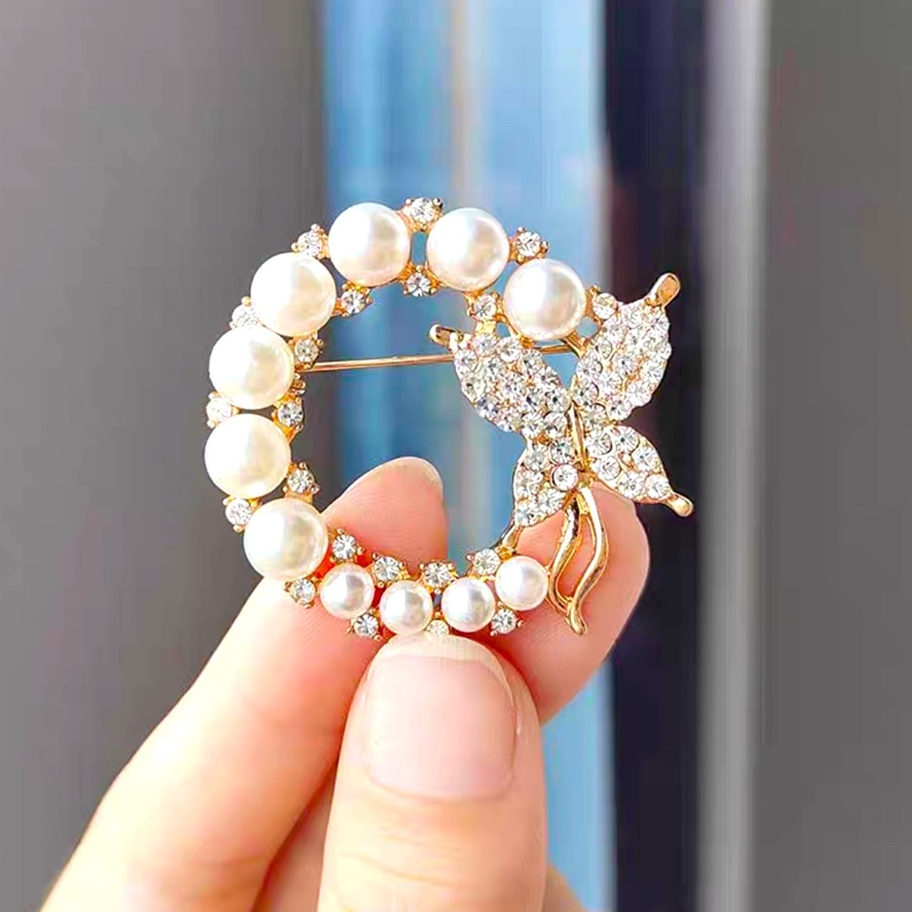 pearl gold butterfly brooch